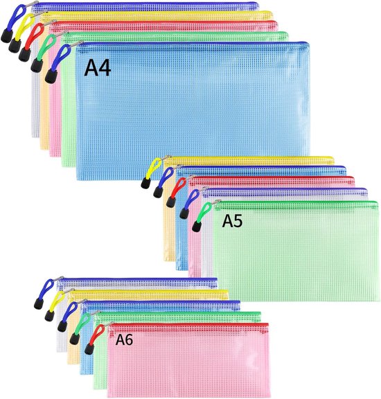 LALAGO Document bag A4+A5+A6, 15 pieces (5 pieces each) zip pocket, water view pockets with zip for documents, files, paper, cosmetics van Merkloos	