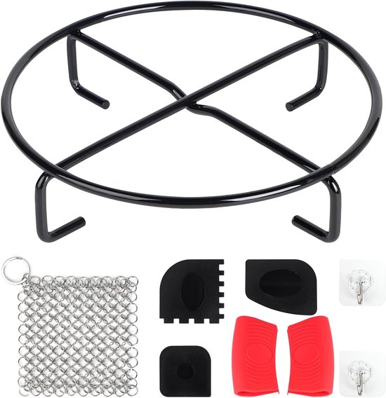 LALAGO Dutch Oven Pan Coaster, Diameter 20 cm, Dutch Oven Made of Cast Iron, Ring Cleaner, Outdoor Sponge Made of Stainless Steel Rings, Dutch Oven Set, Stand for Barbecue, Camping, Cooking, Camping van LALAGO