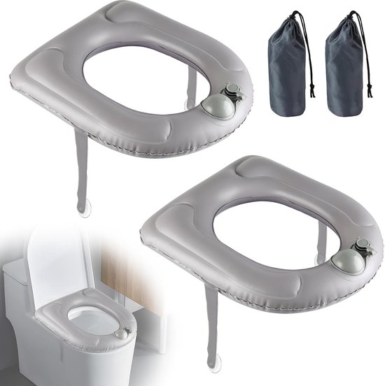 LALAGO Inflatable Toilet Seat Cushion, Pack of 2, 44 x 37 x 8 cm, Inflatable Suction Cup Cushion Raised Toilet Seat Booster for Adults, Elderly, Disabled, Coccyx, Pain Relief, Grey van LALAGO