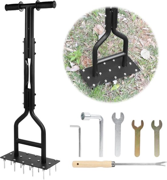 lalago Lawn Fan, 97 cm, Manual Scarifier, with Shelf and Garden Tools, Lawn Aerifier, Hand Lawn Woodpecker, Garden for Lawn or Courtyard, Compacted Floors, Lawn Care van Merkloos	