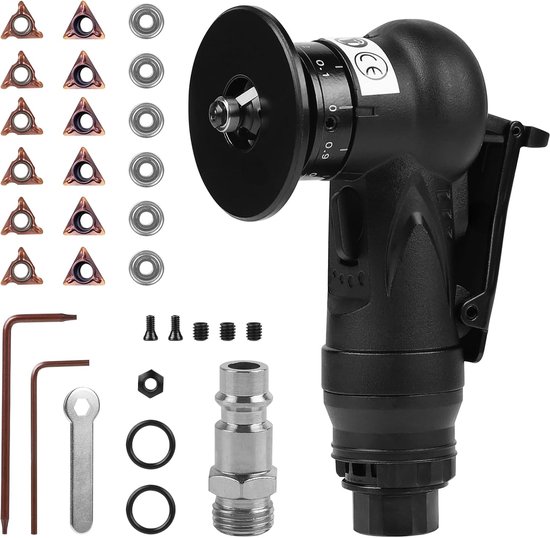 LALAGO Mini Air Phase Tools, Handheld 2-in-1 Pneumatic Chamfer Machine with 6C & 6R Right Angle Blades, 45° Edge Milling Phase Machine with 1/4 Inch Air Inlet for Metal Trimming and Trimming Burring van Merkloos	