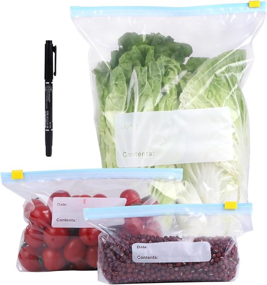 LALAGO Pack of 60 Reusable Frozen Bags, 3 Sizes, Reusable, Food, Freezing Bags, Zip, Waterproof Closure for Storing Vegetables, Fruit, Meat, Fish and Bread van Merkloos	