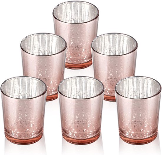 LALAGO Tea Light Glasses Set of 6 Spotted Tea Light Holder Glass Candle Holder Tea Light Holder Candle Glasses for Tealight Decoration Christmas Table Decoration Wedding (Rose Gold) van Merkloos	