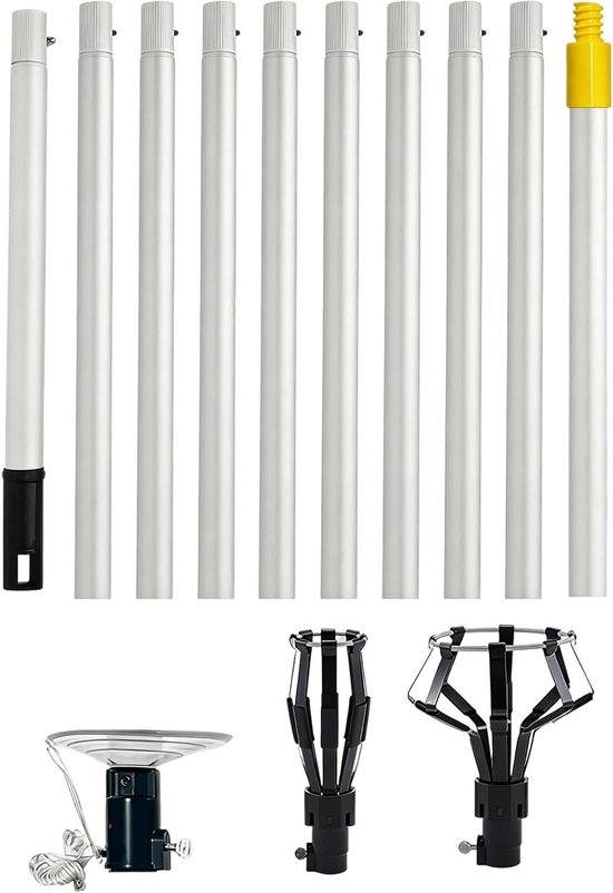 Lampenwisselaar Telescoopstok - Verlengstok Lampen - Lampen Vervangen - Antislip Verstelbare Klem - 370 cm Bereik - Grijs