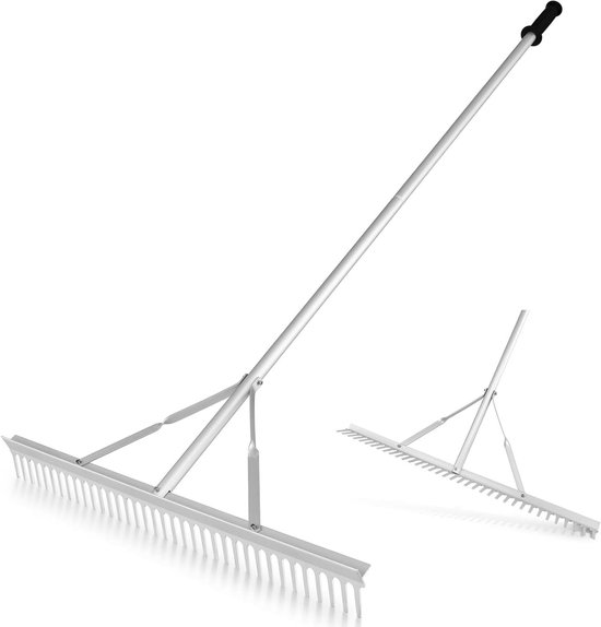 Landschapshark Aluminium - Tuinhark Brede - Gazon Onderhoud - Dubbelzijdig Gebruik - 91 cm Kop - Zilver