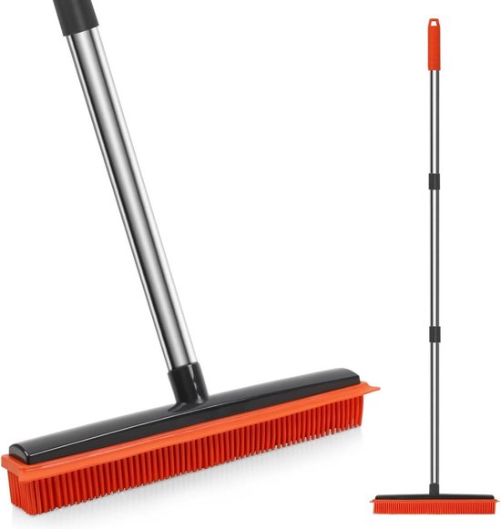 Lange groene siliconen rubberen bezem met krasbestendige lange handgreep voor het verwijderen van dierenharen op vloeren, tapijten, tegels, ramen en in de tuin van Merkloos	