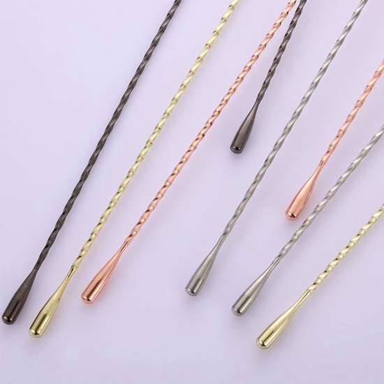 Lange steel lepels - spiraal roestvrij staal - barman menglepel - cocktail shaker lepel - 1 stuk - 30 cm goud van Merkloos	