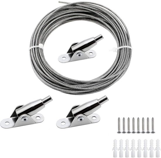 LATRAT 1 set 10 meter roestvrij stalen staalkabel PVC gecoat staalkabel instelbaar gordijntouw lampophanging fotodraad, met 4 montageklemmen voor lichtfoto van Merkloos	