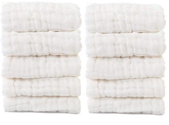 LATRAT 10 stuks babydruppelaar, 30 x 30 cm, chiffon, zacht, herbruikbaar, washandjes voor de gevoelige huid voor pasgeborenen (wit) van Merkloos	