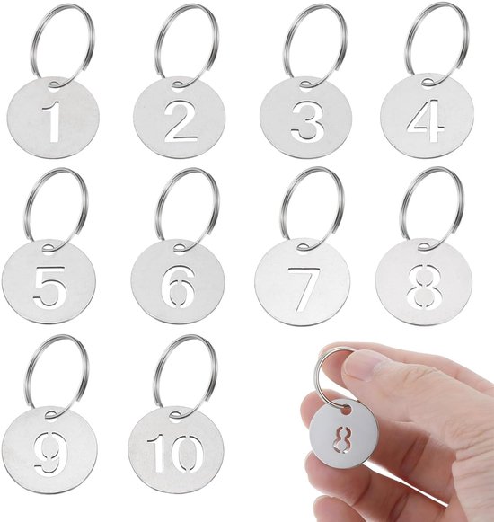 LATRAT 10 stuks genummerde hangers met sleutelring roestvrij staal cirkel tags diameter 3 cm (1-10) van Merkloos	
