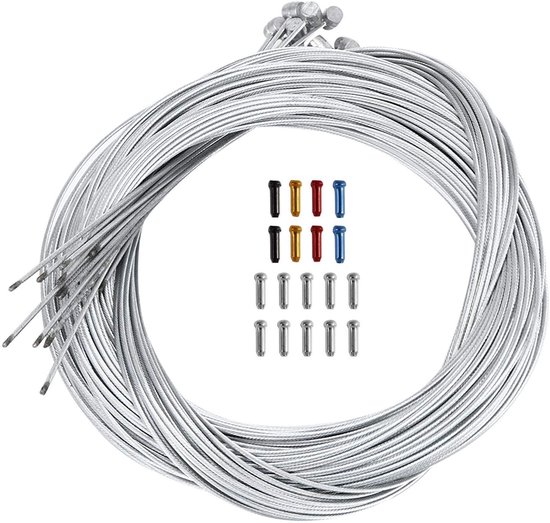LATRAT 10 x universele remkabel voor binnen voor fiets, remkabelset met 18 x eindhulzen, 1,75 m fietsremkabel voor mountainbike, zilver van LATRAT