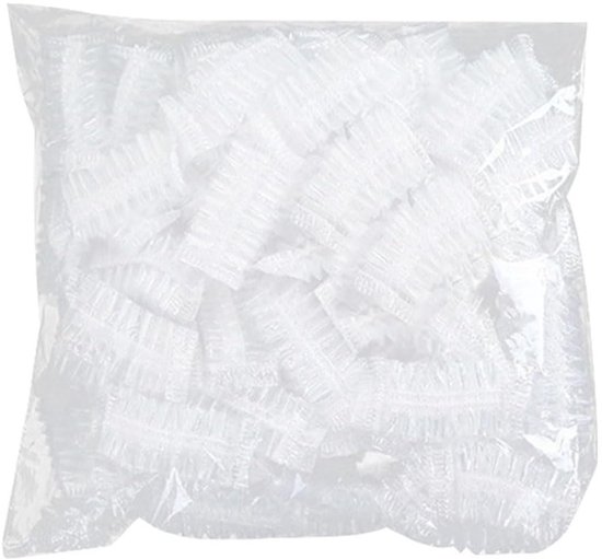LATRAT 100 stuks transparante wegwerpfolie, plantenzakken, hoofdbedekking, waterdichte oorbeschermers, rekbare kunststof douchemutsen, kapsalon van LATRAT