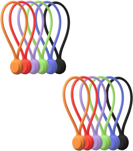 LATRAT 12 stuks herbruikbare magnetische kabelbinders, multifunctionele siliconen kabelorganizer, wikkelaar voor hoofdtelefoonkabel, USB-kabel, 6 kleuren, willekeurige kleur (12) van Merkloos	