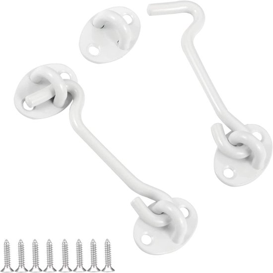 LATRAT 2 stuks stormhaken, 10 cm roestvrijstalen cabinehaken, raamhaak, ooggrendel, deurhaak, raamgrendel, stormhaak, deurgrendel, voor deuren, ramen, wit van LATRAT