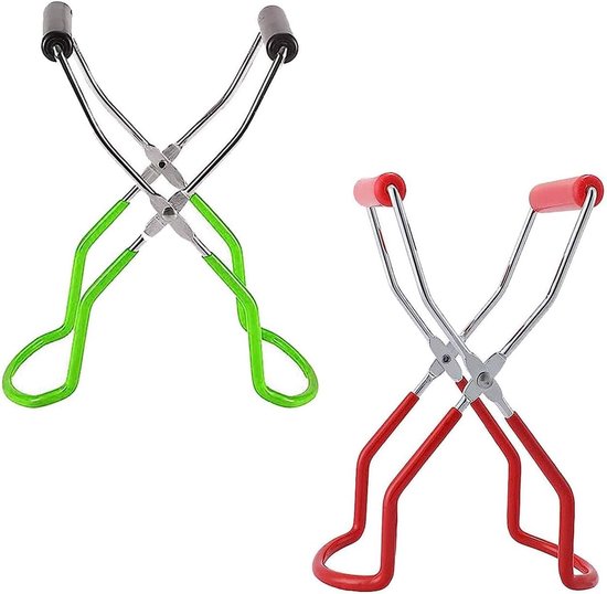 LATRAT 2 x inmaakpotten, glazen lifters, tang voor inmaakpotten, antislip handgrepen, rood, groen van Merkloos	