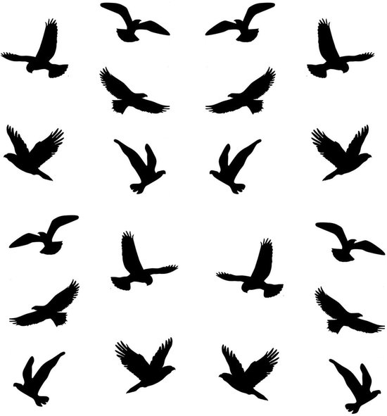 LATRAT 20 stuks grote maten, anti-botsing, raamstickers, vogelvorm, vogelbescherming, anti-botsing, raamfolie, afneembare raamstickers, vogelstickers voor ramen, glazen deuren van Merkloos	
