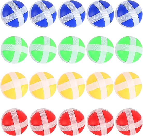 LATRAT 20 stuks klittenbandbalspel voor kinderen, vangbalspel, reserveballen, paddle bal, spel, klittenband-werpspel voor binnen en buiten, 4 kleuren van Merkloos	
