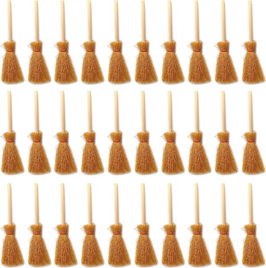 LATRAT 30 stuks poppenhuis mini bezem knutselen model hangend, mini hangende bezem miniatuur stro bezem themafeest bezem met rood touw voor decoratie van Merkloos	