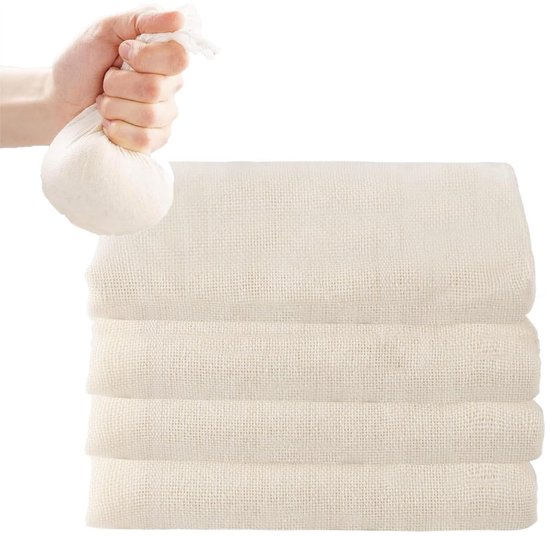 LATRAT 4 stuks katoenen stof van levensmiddelenkwaliteit voor stoomkokers, filterstof van katoen, ongebleekt, herbruikbare stof, voedseldraden, om af te tappen, koken, boter, 50 x 50 cm van Merkloos	