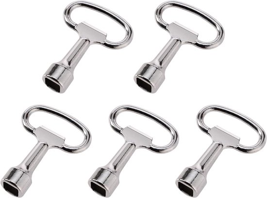 LATRAT 5 stuks doornsleutel, vierkante sleutel, steeksleutel, schakelkastsleutel, verwarmingsontluchtingssleutel voor gas, watermeter, doos, zilver van Ruesious