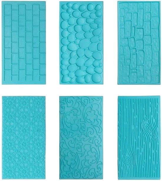 LATRAT 6 stuks fondant patroon mat reliëfmat structuurmat, siliconen vorm boomschors baksteen hout kopsteen kiezelsteen bloem ontwerpen van Silikomart