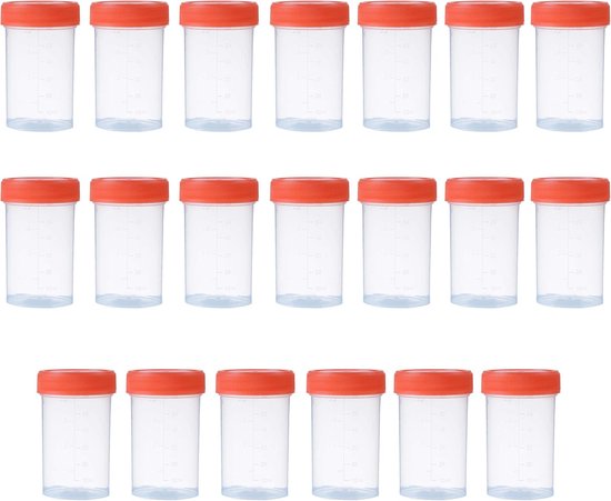 LATRAT 60 ml plastic bemonsteringsbeker urine verzegelde container urine beker met schroefdop geschikt voor volwassenen 20 stuks voor medisch gebruik in het laboratorium van LATRAT