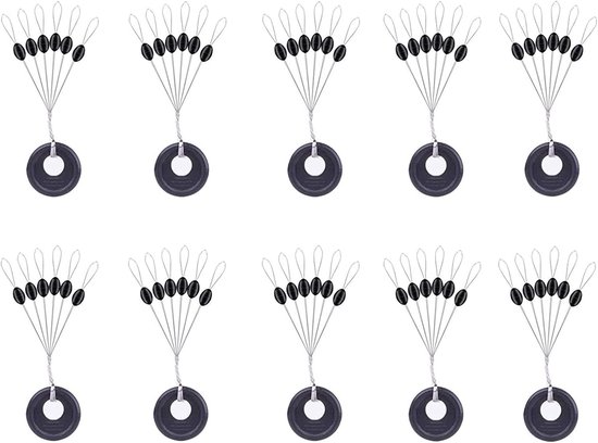 LATRAT 600 rubberen hengelstops, 6-in-1 rubberen kralen, vissen, kleine koordstoppers, vissen, forel, vissen, ovaal, zwart van Merkloos	