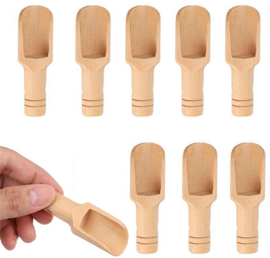 LATRAT 9 stuks natuurlijk en niet giftig, mini houten schep, theeschep, hout, kruidenschep met korte handgreep, keukengerei voor zout, thee, koffie van Merkloos	