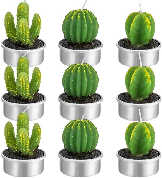 LATRAT Cactus kaarsen, 9 stuks, rookvrije kaarsen, cactus, theelicht kaarsen, groene mini-vetplantenkaarsen, voor verjaardag, Kerstmis, festival, feest, bruiloft, spa, woondecoratie, geschenken van LATRAT