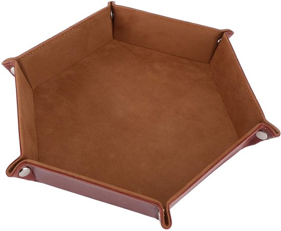 LATRAT Kubusbeker, dobbelschaal, dubbelzijdig PU-fluweel, PU lederen dobbelplaat, dobbelplank, opvouwbaar, voor Dungeons Dragons RPG dobbelspellen, tafelspellen (bruin) van LATRAT