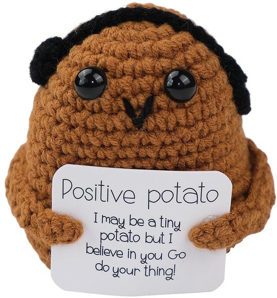 LATRAT Pocket Hug Positieve aardappel, creatieve gebreide wollen aardappel, motivatiecadeau, voor vrienden, feestdecoratie, aanmoediging, bruine hoofdtelefoon van Merkloos	