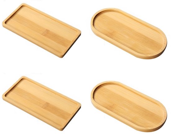 LATRAT Rechthoekige bamboe onderzetters, 4 stuks, ovale houten dienbladen, klein dienblad van bamboe, houten serveerdienblad, bekeronderzetters, papierhouder (ovaal, rechthoekig) van LATRAT