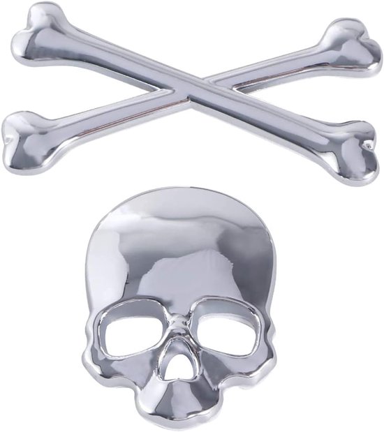 LATRAT schedel, kruisbotten, piraten, auto, 3D-embleem, chroom, chroom, motorfiets, crossbones, schedel demonen, metalen logo, embleem, badge voor auto, vrachtwagen, zilver (chroom) van Merkloos	