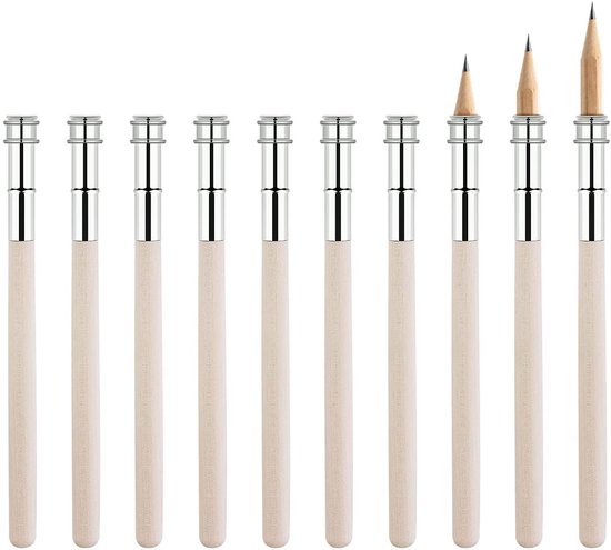 LATRAT Set van 10 potloodverlengers, potloodverlenging, stiftverlenging met verstelbare metalen ring, pennenhouder voor kleurpotloden, potloden, studenten, schoolkantoorbenodigdheden van Merkloos	