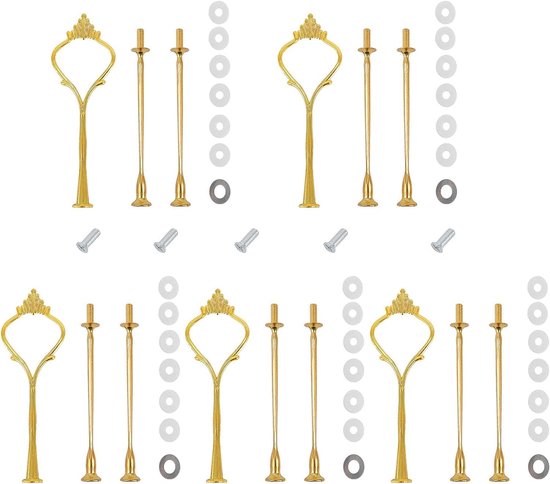 LATRAT Set van 5 etagèrestangen, bouwpakket metalen stangen, voor 3 etages, etagère, etagplaat, bruidstaart, taartstandaard (goud) van Merkloos	