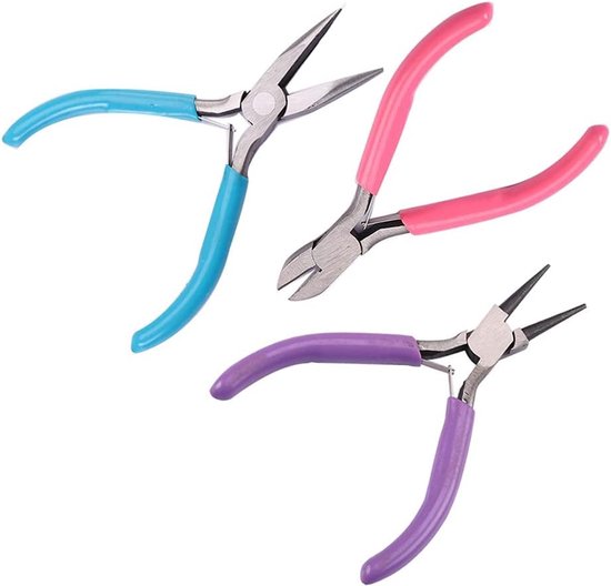 LATRAT Sieradentang, set van 3 stuks, voor sieraden, punttang, platte tang, ronde tang, set voor het repareren van sieraden, sieradenkralen, draadwikkeling, doe-het-zelf handwerk van Merkloos	