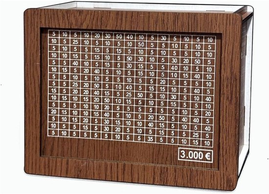 LATRAT Spaarpot met teller, spaarpot van hout, spaarvarken met marker, spaarpot herbruikbaar, vakantiekassa, spaarpot voor biljetten voor volwassenen en kinderen, donkerbruin (3000) van Merkloos	