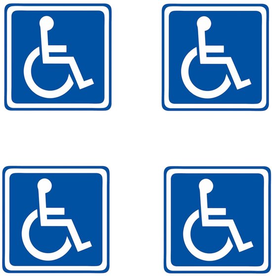 LATRAT Stickerset voor gehandicapten met een handicap, voor het aanbrengen op de binnenzijde van autoruiten, camper, voorruit (4-delige set - vierkant) van Merkloos	
