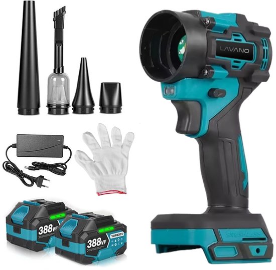 Lavano Accu Mini Bladblazer – Turbo Fan 110 m/s – Air Duster Turbo & Kruimeldief – Perslucht Luchtpistool en Stofzuiger – Sterke Autostofzuiger – Met 2x Accu van Merkloos	
