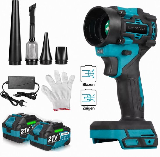 Lavano Accu Mini Bladblazer – Turbo Fan 110 m/s – Air Duster Turbo & Kruimeldief – Perslucht Luchtpistool en Stofzuiger – Sterke Autostofzuiger – Met 2x Accu