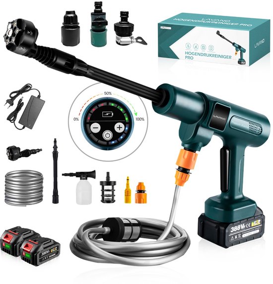 Lavano Hogedrukreiniger 200 Bar – 2 Accu’s – Draadloze Hogedrukreiniger Accu – Terrasreiniger & Hogedrukspuit – Zelfaanzuigend – Compleet Pakket van Merkloos	