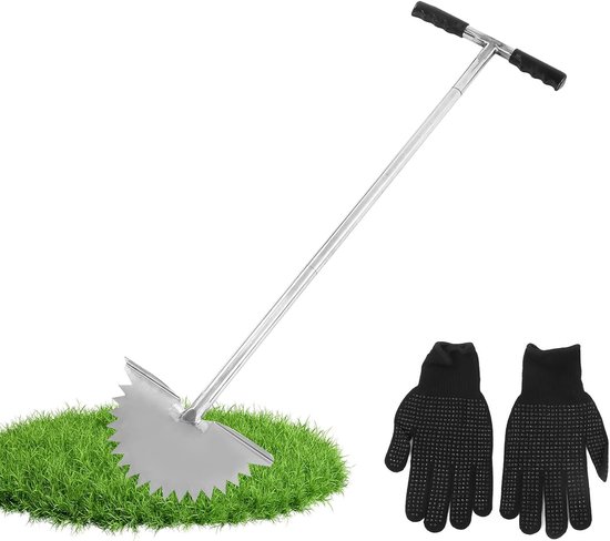 Lawn Edge Cutter, Stainless Steel Manual Grass Edge Cutter with Saw Tooth Blade, Half Moon Edger Tool, T-Handle, for Cleaning Edges Along Sidewalks, Driveways, Gardens