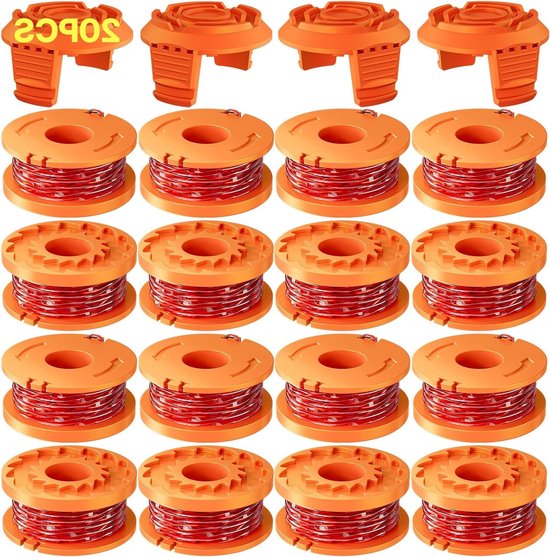 Lawn edger spoelen voor grasmaaiers, trimmerdraad spoelen, Ø 1.65 mm, 3 m lengte, 16 reserve spoelen en 4 doppen voor optimale grasafwerking