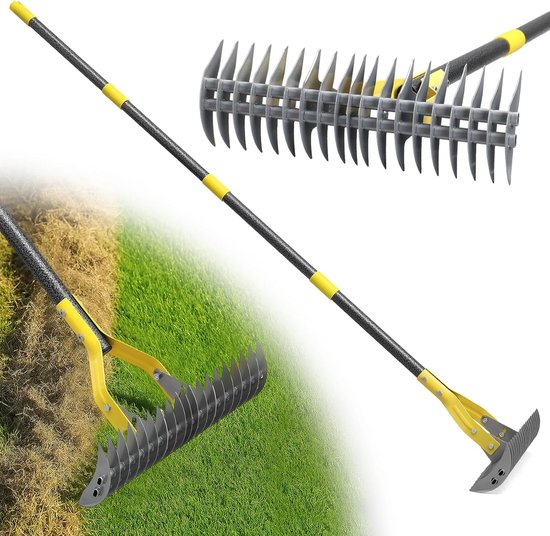 Lawn rake 140 cm - robuuste hark - met scherpe tanden - ideaal voor het verwijderen van mos - SnelShoppen