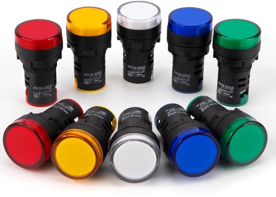 Led-controlelampje, 22 mm, led, controlelampje, AC DC 24 V, 20 mA, rood/groen/blauw/oranje/wit, 10 stuks van Aibote