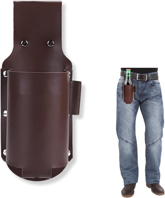 Lederen Bierriem met Fleshouder - Praktische Bierhouder - Riem voor Mannen - Bierfleshouder - Bierholster voor Bierdrinkers - Reisaccessoires voor Bier van Merkloos	