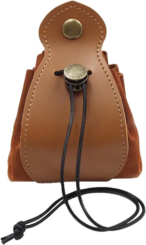 Lederen dobbelstenen tas - Trekkoord Vintage RPG Pouch voor Munten Valuta, Dobbelstenen en Kleine Accessoires - Bruin - Retro van Merkloos	