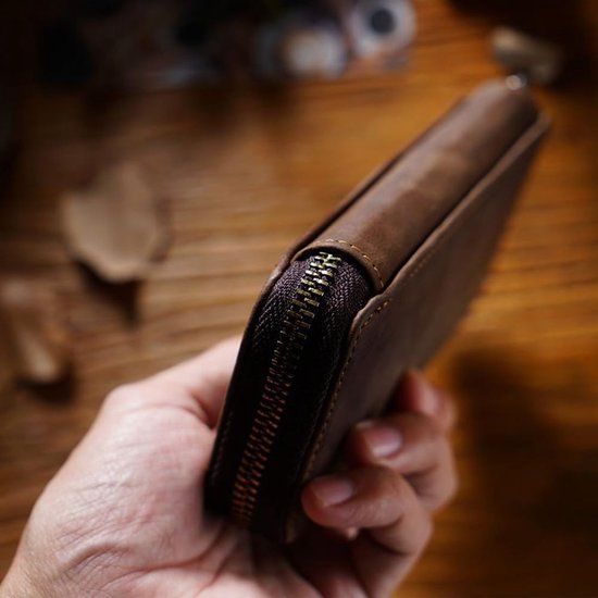 Lederen etui - pennenetui met ritssluiting - 3 elastische touwpennen - 1 kaartclip voor school en kantoor - zwart - vintage leer van Merkloos	