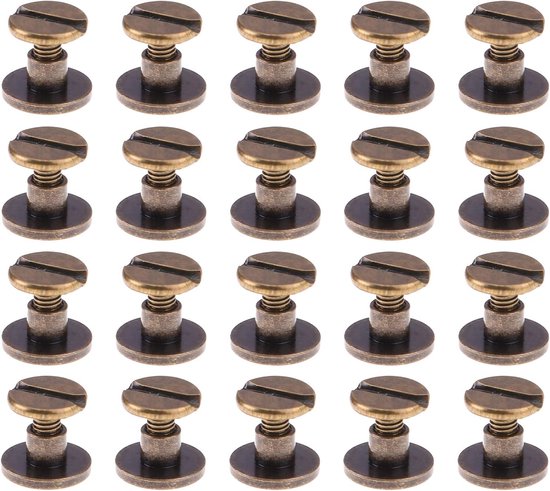 Lederen klinknagels - dubbele kap klinknagels - ChicagoBinding schroeven - assortiment kit - voor verzamelalbum en fotoalbums - lederreparatie - 20 stuks - 9 x 6,5 mm - brons tokaneit van Merkloos	