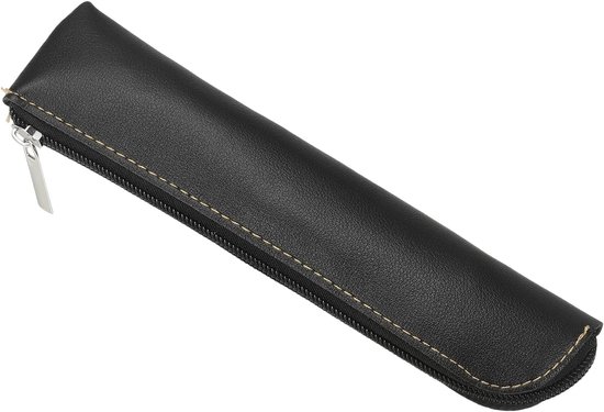 Lederen pennenzak, mini etui briefpapier organizer make-up tas met rits voor cosmetische pen marker volwassenen, zwart, 1 stuk